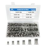 328PCS Stainless Steel Rivet Nuts Kit, Metric Rivet Nuts Assortment M3 M4 M5 M6 M8 M10, 304 Stainless Steel Flat Head Threaded Rivet Insert Rivet Nut, Threaded Rivets Nuts Assortment Kit