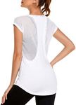 PINSPARK Workout Tops for Women Short Sleeve Athletic Shirts Gym Shirts Moisture-Wicking Yoga Shirt，White Large