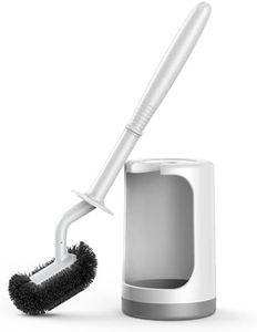 HAMITOR Toilet Bowl Brush Holder Set: Curved Design with Holder for Deep Cleaning Under Rim - Compact Hidden Scrubber for Small Space - Modern RV Bathroom Accessories - White 1 Pack