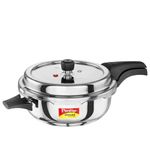 Prestige 4 Litre Stainless Steel Deluxe Alpha Svachh Outer Lid Senior Pressure Pan Cooker | 10Y Warranty| Deep Lid for Spillage Control | TRIPLY Base | GRS | Gas & Induction Compatible | ISI