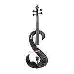 Stagg Full Size 4/4 Electric Silent Violin Set with Bow, Hard Case, Strap, Stereo Headphones and Rosin, Metallic Black, S Shape