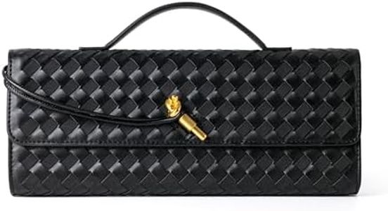Joryin Woven Purse For Women Evening Clutch Woven Leather Handbags Crossbody Bag Suede Purse Black Formal Evening bag