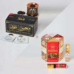 Maamoul Bakhoor Variety Box with Burner & Premiere Attar Oil Set by Dukhni | Arabic Incense & Fragrance Oils | Gift Sets | Luxurious Long-Lasting Assorted Scents | العطار العربي | دخني عود بخور