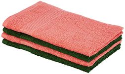 Amazon Brand - Solimo Cotton 4 Piece Hand Towel Set, 380 GSM (Coral Pink, Mint Green)