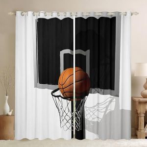 Erosebridal Boys 3D Basketball Curtains Kids Teens Basketball Gaming Blackout Curtains Black White Basketball Court Curtains & Drapes 104Wx96L Sport Window Curtains
