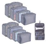 YOLOK 9 Set Packing Cubes Travel Luggage Waterproof Organizers Luggage Organizers with Hanging Toiletry Bag, Multi-Functional Clothing Sorting Packages,Travel Packing （Grey）