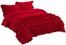 5PC Half-Ruffles Duvet/Quilt/Rajai Cover Set with Zipper Closure, 100% Egyptian Cotton (1 Half-Ruffle Duvet Cover & 4 Pillow Covers) 400 Thread Count, Cozy and Fluffy- Burgundy Solid,King Size.