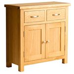 RoselandFurniture London Oak Mini Sideboard Storage Cabinet with Drawers | Small Solid Wooden Cupboard with Shelf for Dining Room, Living Room or Hallway, Fully Assembled, H:75cm W:75cm D:32cm