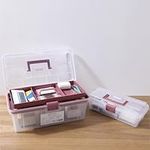 Navaris Plastic Pink Tool Box Set of 2-30.5cm (12") & 38cm (15") - Medicine Storage Boxes with Locking Latch - Organiser Tackle Box with Compartments - Art, Craft, Sewing, & more