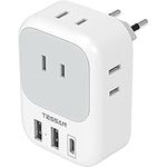 European Travel Plug Adapter, TESSAN Type C Travel Adapter with 4 AC Outlets 3 USB Ports, International Plug Adapter with USB C for Canada/US to Most of Europe EU Italy Spain France Germany