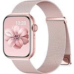 Rabini Bracelet Compatible with Apple Watch Band 45mm 44mm 42mm 49mm 38mm 40mm 41mm iWatch Series 9 8 7 6 5 4 3 2 1 SE Ultra, Magnetic Stainless Steel Mesh Metal Wristband for Women Men, Rose Pink