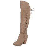 Journee Collection Womens Spritz Over-the-Knee Boots Regular and Wide Calf with Stacked Heel, Taupe Suede, 5 UK