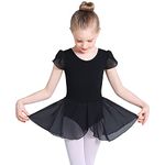 Monbessi Ballet Leotard for Girls Short Sleeve Cross Straps Ballet Dress Kids Cotton Ballet Outfit Gymnastics Leotard with Chiffon Skirt Suit for 2-11 Years (130 (120-130cm,5-7 Years), Black)