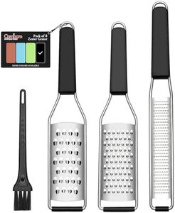 Cambom Cheese Grater Citrus Zester Lemon Zester Pack of 3 - 304 Stainless Steel - A Sharp Tool for Parmesan Cheese, Ginger, Garlic, Nutmeg, Chocolate, Vegetables，Fruits，Dishwasher Safe