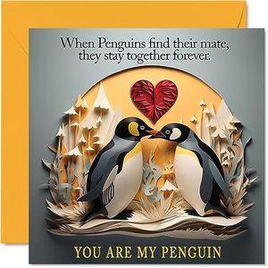 Tarjeta de aniversario de San Valentín con pingüinos para siempre, bonita tarjeta romántica para novia, novio, esposa, marido, pareja, amigo, él, ella, 145 mm x 145 mm, tarjetas de felicitación de