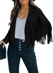 Daysskk Cropped Jackets for Women UK 2023 Trendy Black Fringe Tops for Women Western Outfits for Women Faux Suede Moto Jacket Women XL