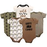 Luvable Friends Baby Girls' Cotton Bodysuits, Happy Camper, 3-6 Months