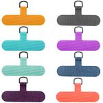 8 Pack Phone Tether Tabs, Universal Cell Phone Lanyard Fabric Canvas Patch Pad Sticker Anti-Lost Attachment Hanging Metal Ring Replacement for Smartphone Mobile Safety Wrist Neck Strap, Bright Colors