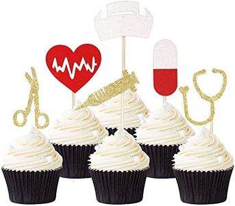 Keaziu 24pcs Nursing Cupcake Toppers, Glitter Medical Rn Themed Cake Picks, Nurse Graduation Party Decorations Supplies