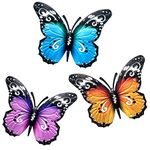 SUNNEKO 3 PCS Large Metal Butterfly Garden Ornaments Outdoor, Metal Wall Art Big Butterfly Decorations for Outside Garden Shed Fences Yard Decorations Wall Hanging