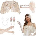 Drolasa 5PCS 1920s Flapper Accessories Set Headband Necklace Earrings Gloves Shawl Accessories for Women Halloween Retro Ball (White)