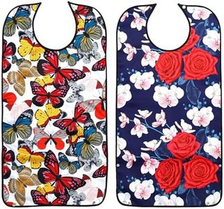 Pafusen 2 Pack Adult Bibs for Elderly Women, Reusable Large Adult Bibs for Eating with Snaps (Butterfly Rose Flower)