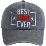 Best Papa Ever Hat, Vintage Distressed Washed Cotton Adjustable Baseball Cap, Embroidered Gray, One Size