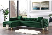 Inspired Home Green Chaise Sectional Sofa - Design: Giovanni | 115" Left Facing | Velvet | Storage | Metal Legs | Tufted Design