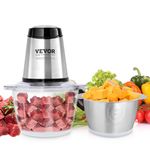 VEVOR Food Processor, Electric Meat Grinder with 4-Wing Stainless Steel Blades, 8 Cup+5 Cup Two Bowls, 400W Electric Food Chopper, 2 Speeds Food Grinder for Baby Food, Meat, Onion, Vegetables