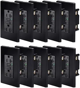 Black GFCI 20Amp Outlet,NineLeaf 10 Pack GFCI Outlet Receptacles (20A,125V), LED Indicator, Decorative Wall Plates and Screws Included, Residential and Commercial Grade, ETL Certified