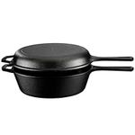 Navaris Cast Iron Casserole Dish Pot with Handle 3.4L / 26.4cm (3.6QT / 10.4") - Dutch Oven for Bread Making - Pre-Seasoned Cast Iron Pot with Frying Pan Lid