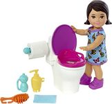 ​Barbie Small Doll and Accessories, Babysitters Inc. Toddler Doll Set with Toilet and 5 Themed Pieces, Babysitters Inc.