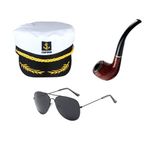 VHIMASA Yacht Captain Hat Sailor Costume Accessories Sailors Hat Wooden Pipe Aviator Sunglasses for Sea Yacht Party Costume Cosplay