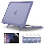 Batianda Shockproof Hard Case for MacBook Pro 13 Inch 2020 2022 A2338 M1 M2 Chip A2289 A2251 with Touch Bar, Heavy Duty Protective Shell Case with Fold Kickstand & Keyboard Cover Skin, Lavender Gray