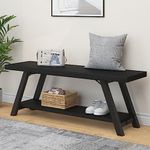 LVB Black Bench, Modern Storage Bench for Bedroom, Wood Metal Entryway Bench for Hallway Dining Living Room, Famrhouse Shoe Rack Indoor Accent Seating Bench for Foyer Entrance, Black Oak, 47 Inch Long