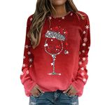 Christmas Sweatshirts for Women Uk Casual Long Sleeve Shirts Pullover Loose Christmas Print Sweatshirt Tunic Tops Womens Christmas Jumpers Xmas Pullover Tops(F-Red, M)