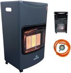 NEW Large Portable Gas Heater 4.2kW, Mobile Indoor Electric Ignition, LPG/Butane/Propane with Wheels, Energy Efficient, Low Running Cost and Regulator & Hose