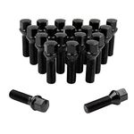 Wheel Accessories Parts Set of 20 Black 14x1.5 Lug Bolts Conical Seat with 17mm Hex, 30 mm Shank Length, Acorn Seat Lug Bolt Designed for Aftermarket Wheels (20 Bolts, Black, M14x1.5/14 1.5)