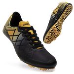 THESTRON Professional Spikes Track & Field Shoes for Men Women Kids Breathable Racing Jumping Sprint Running Sneakers, Black Gold, 4.5