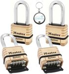 Master Lock 1175DLH 2-1/4in (57mm) Wide ProSeries Brass Resettable Combination Padlock, 4 Pack Bundle W/Lumintrail Key Chain Light