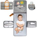 XL Portable Baby Changing Mat The Nappy Changing Pad is a Detachable Bag with 6 Pockets as a Baby Items Toiletry Bag Waterproof Foldable Changing Mat Gift for Newborn (Pack Normal (Gris))