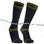 DexShell Waterproof Trekking Socks Merino Wool Cushioned Inner Outdoor Sports For Men and Women, Olive Green Stripe, Mid Calf Unisex Large