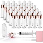 Nadisean 30Pcs Dropper Bottle, Empty Mini Lab Dropping Bottles, Refillable Pipette Dropper Bottle Rose Gold, Glass Dropper Bottles (30, 01, Round, 3, Millilitres)