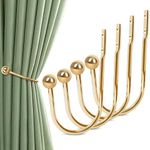 Gold Curtain Holdbacks, Wall Mounted Curtain Tiebacks 4 Pack Curtain Tieback Hooks Metal Curtain Holders Pullbacks for Drapes Decorative Drapery Wall Hooks for Home Indoor Outdoor, Easy to Install