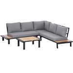 Outsunny 4 Pieces Aluminium Garden Furniture Sets with Thick Padded Cushion, 5 Seater Outdoor L Shape Corner Sofa Conversation Set, w/Coffee Table and Sofa Side Table for Patio, Deck, Grey