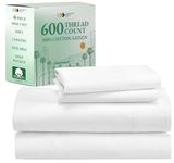 California Design Den - Luxury 4 Piece Double Size Sheet Set - 100% Cotton, 600 Thread Count Deep Pocket Fitted and Flat Sheets, Cooling Bedding and Pillowcases with Sateen Weave - Bright White