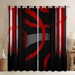 jejeloiu Geometry Darkening Dreapes Kids Geometric Strip Red Curtains for Bedroom Living Room Abstract Lines Blackout Curtains Gradient Styke Red Black White Window Treatments (2 Panels, 42 x 63 Inch)