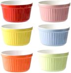 6Pcs 6 oz Ramekins for Creme Brulee Porcelain Ramekins Oven Safe, Classic Style Ramekins for Baking Souffle Ramekins Bowls(Multicolored)