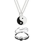 HMOOY Yin Yang Necklace and Bracelet, 4 Pcs Matching Yin Yang Friend Couple Bracelets with Necklace Set Yin Yang Adjustable Cord Bracelet Yin Yang Pendant Necklace for Friendship Couples (Silver)