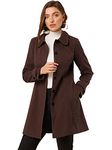 Allegra K Women's Peter Pan Collar Overcoat Single Breasted Pockets Winter Long Coat, Deep Brown, XS